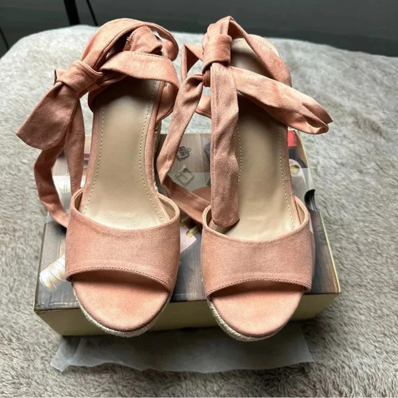 Seraih Womens Lace up Espadrilles Platform Wedges Heels Tie Ankle Shoe Size 8.5 - Picture 5 of 12